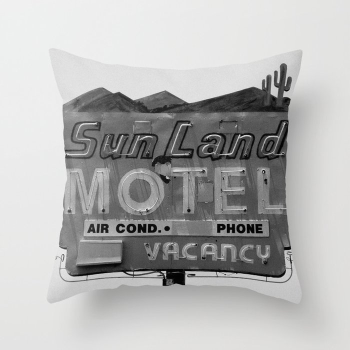 Vintage Neon Sign In Tucson - Sun Land Motel Throw Pillow