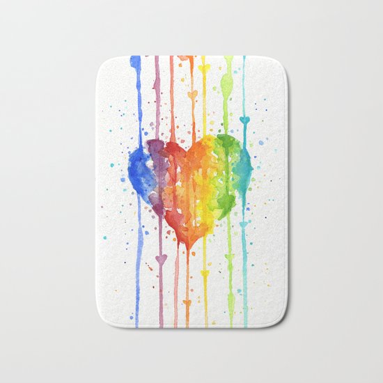 Heart Rainbow Watercolor Love Wins Colorful Splatters Bath Mat