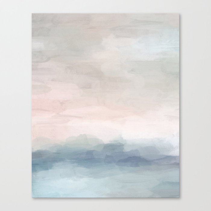 Blush Pink Mint Sky Baby Blue Abstract Ocean Sky Sunrise Wall Art Water Clouds Painting Canvas Print By Rachelelise Society6