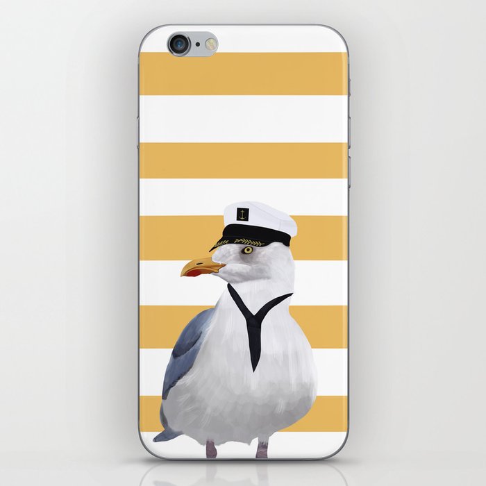 Funny Seagull on Yellow Stripes iPhone Skin