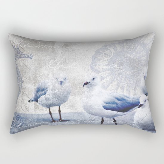 Sea gull ocean mixed media art Rectangular Pillow