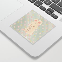 Rabbit playing with flowers Sticker