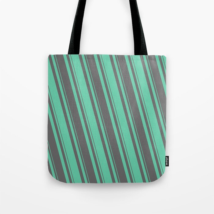 Dim Gray & Aquamarine Colored Lined/Striped Pattern Tote Bag