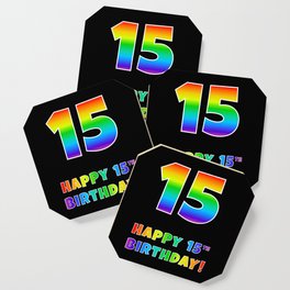 [ Thumbnail: HAPPY 15TH BIRTHDAY - Multicolored Rainbow Spectrum Gradient Coaster ]