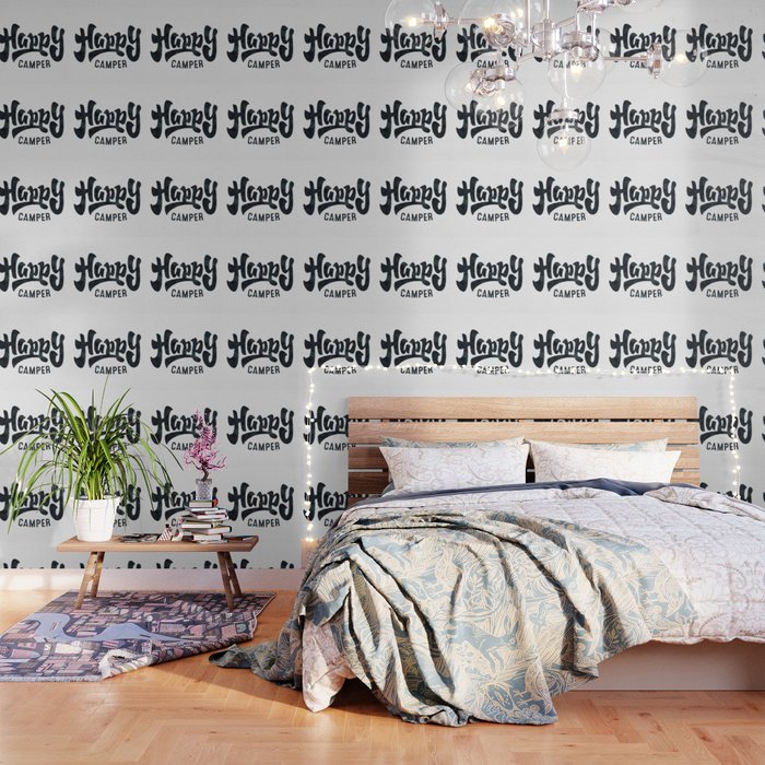 Happy Camper Black And White Retro Wallpaper By Naturemagick Society6