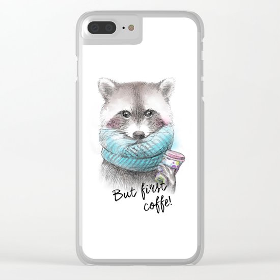 raccoon pencil and watercolor illustration Clear iPhone Case