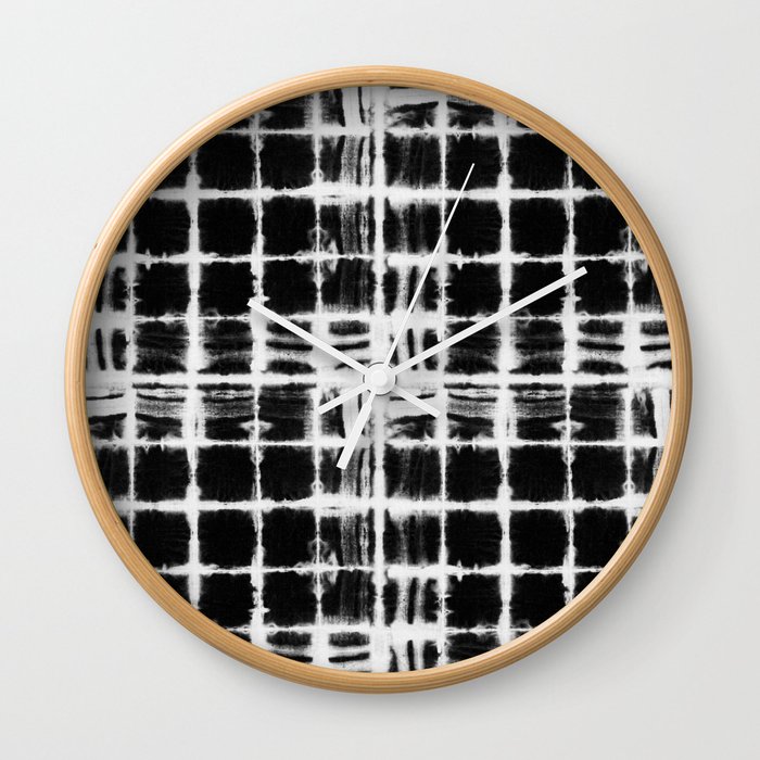 Black and white squares with white lines grunge pattern Wall Clock