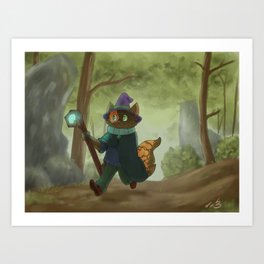 An Adventure Art Print | Nature, Fantasy, Watercolor, Cat, Forest, Digital, Animal, Sona, Painting, Daboons 