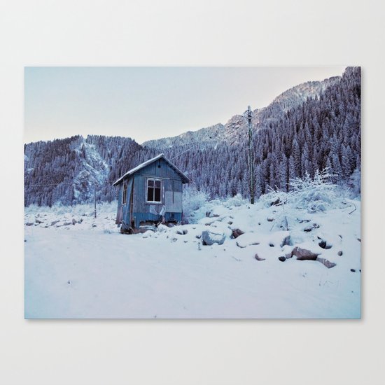 Small house in mountains Canvas Print