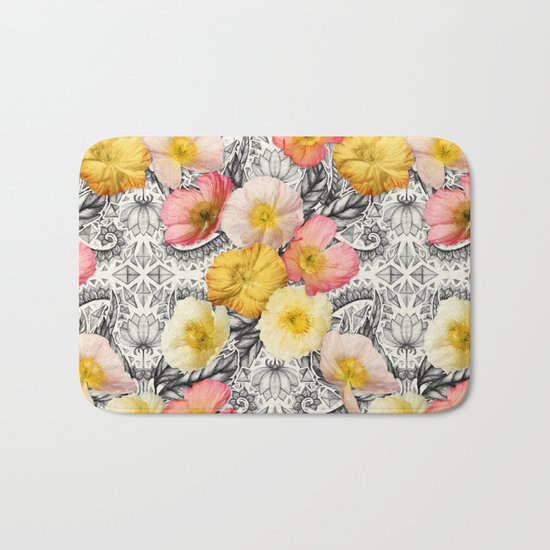 Collage of Poppies and Pattern Bath Mat
