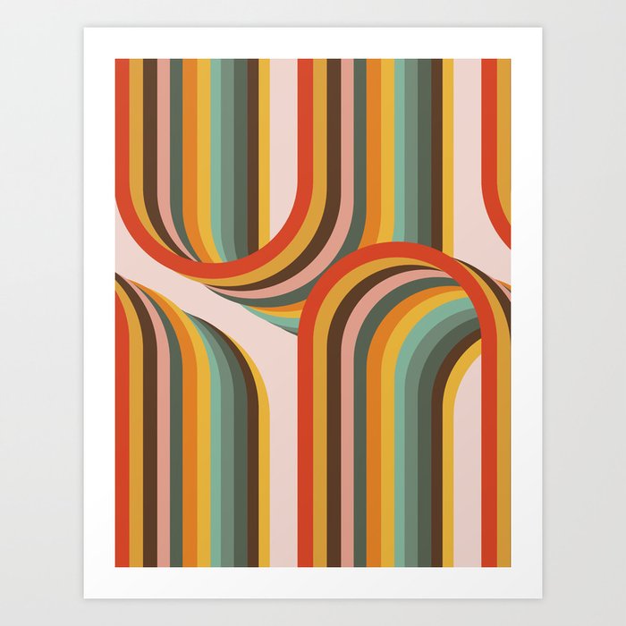 Abstract Rainbow Retro 70s Pattern Art Print