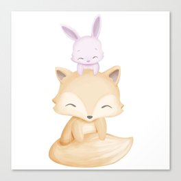 Rabbit and Fox Friends forever Canvas Print