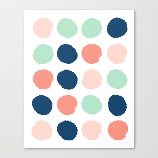 Polka dots abstract dotted pattern brushstrokes paint brush marks abstract trendy colors Canvas Print