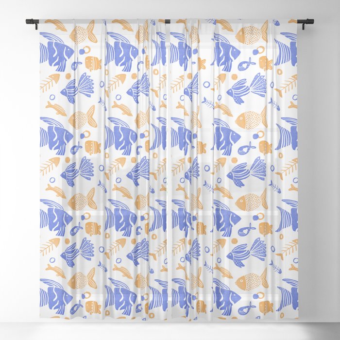 Blue and yellow tropical fishes Sheer Curtain