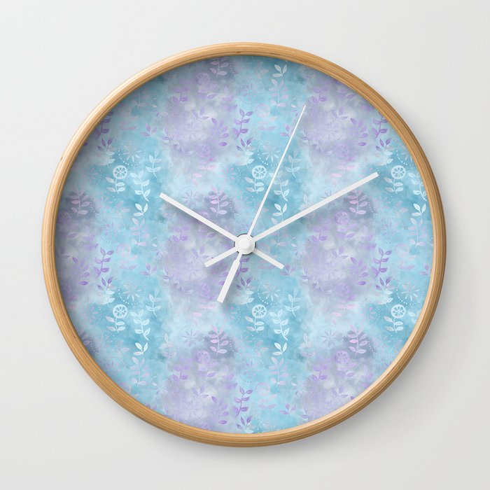 Blue Lilac Floral Pattern Wall Clock