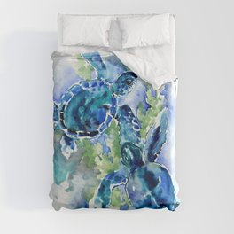 Sea Turtle Turquoise Blue Beach Underwater Scene Green Blue design Duvet Cover