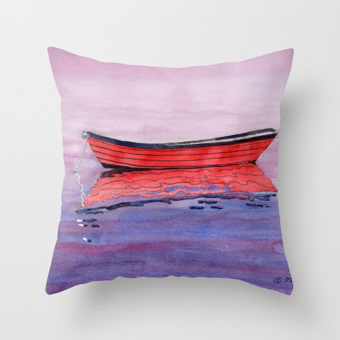 Red Dory Reflections Throw Pillow
