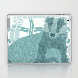 Badger on a pastel blue check like patterned background Laptop Skin