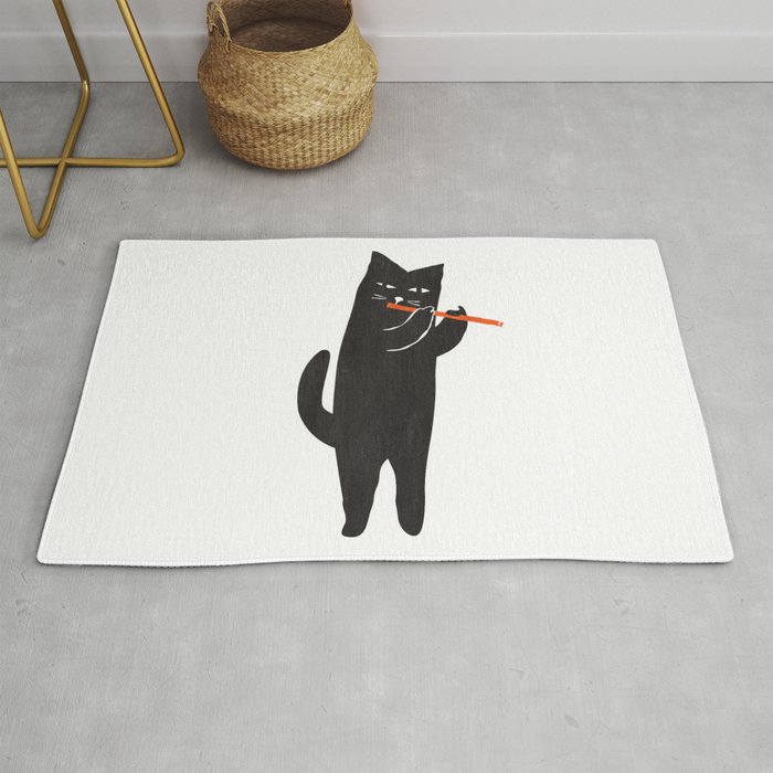 Black cat with flute Rug