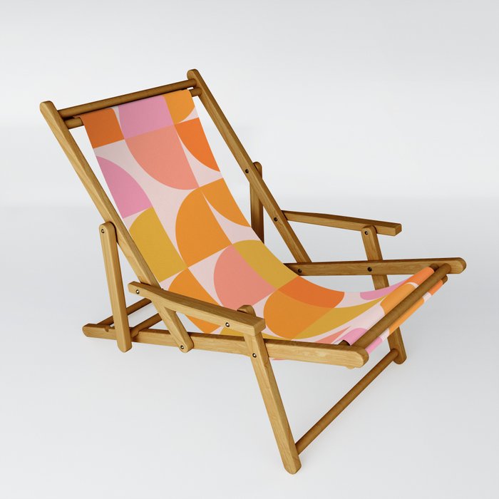 Mid Century Mod Geometry In Pink And Orange Sling Chair By
