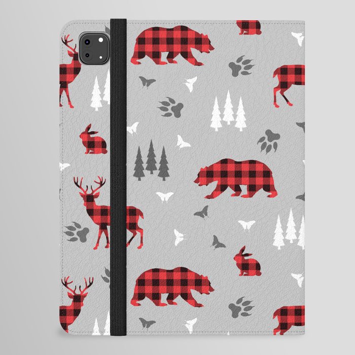 Plaid Forest Animals - Bears Deer Rabbits Woodland iPad Folio Case