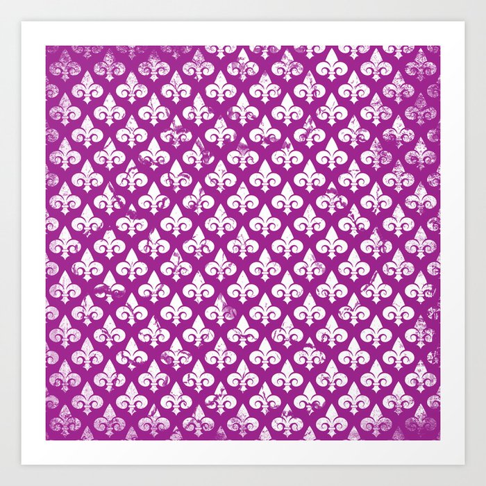 Vintage Abstract Pink Purple White Fleur De Lis Pattern Art Print
