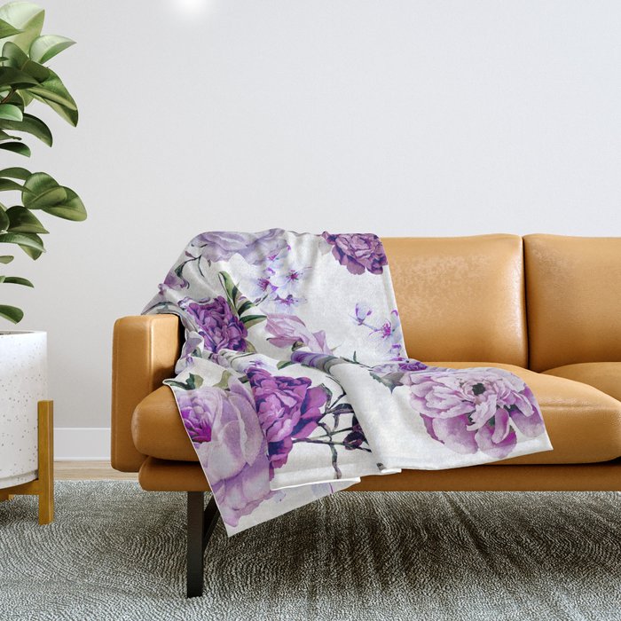 Elegant Girly Violet Lilac Purple Flowers Throw Blanket by