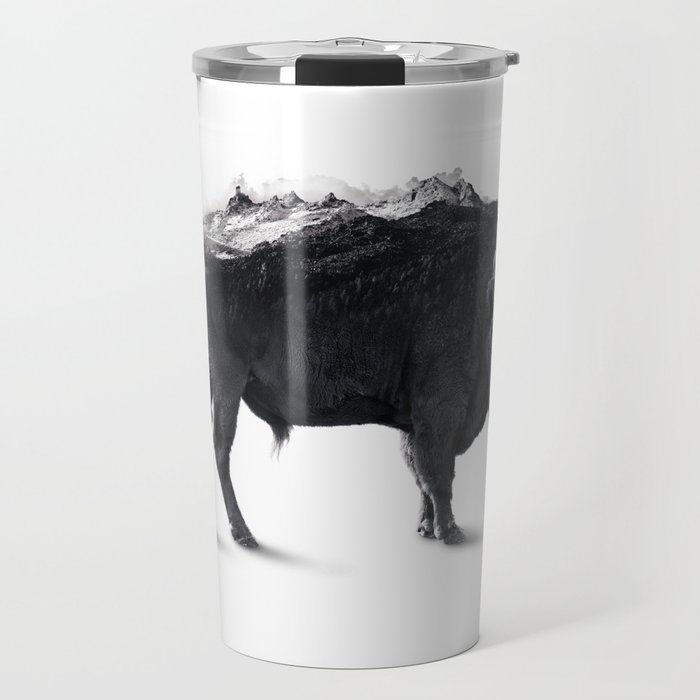 Bison Mountain Black and white art Travel Mug