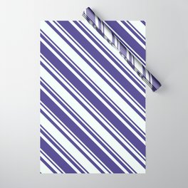 [ Thumbnail: Dark Slate Blue & Mint Cream Colored Stripes/Lines Pattern Wrapping Paper ]