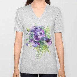 Pansy, flowers, violet flowers, gift for woman design floral vintage style V Neck T Shirt