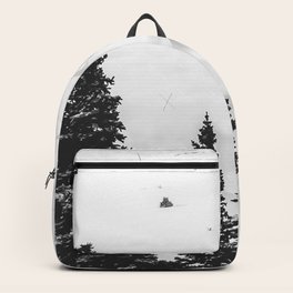 Backcountry Skier // Fresh Powder Snow Mountain Ski Landscape Black and White Photography Vibes Backpack