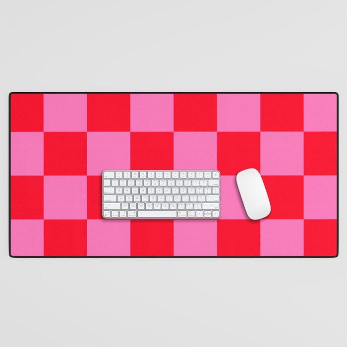 Pink and Red 80’s Retro Modern Abstract Mini Check Surf Skate Street Trend Geometric Pattern Desk Mat