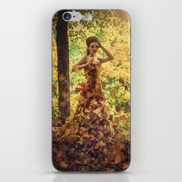 Autumn leaves; female wearing gown dress of leaves magical realism fantasy color portrait photograph / photograph  iPhone Skin