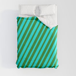 [ Thumbnail: Forest Green and Aqua Colored Lined/Striped Pattern Duvet Cover ]