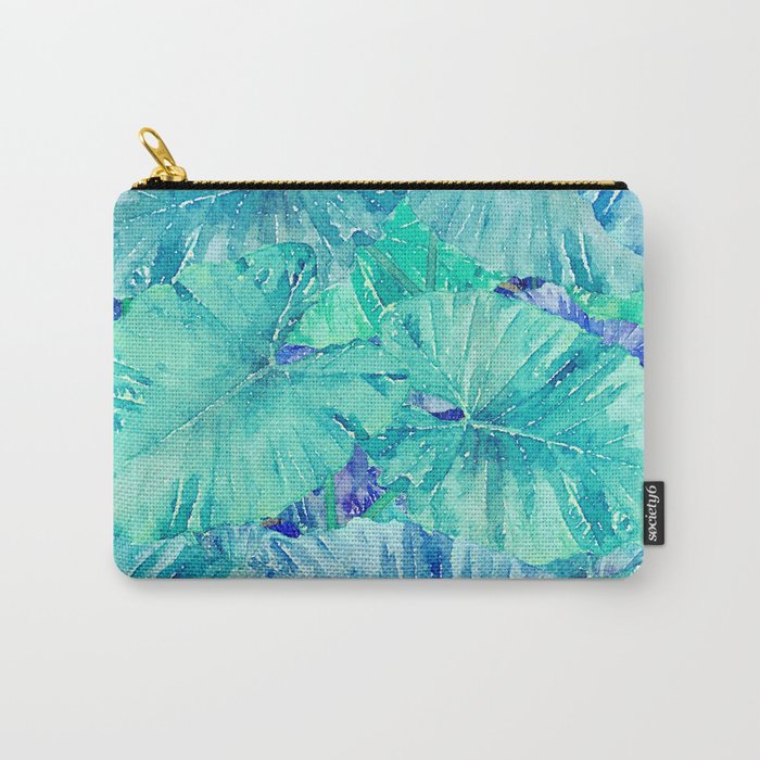 Tropical Blue Leaf Pattern Carry-All Pouch