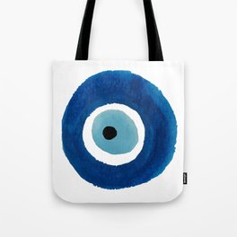 Evil Eye (Nazar) Watercolor Painting – Dark Blue and Light Blue Tote Bag