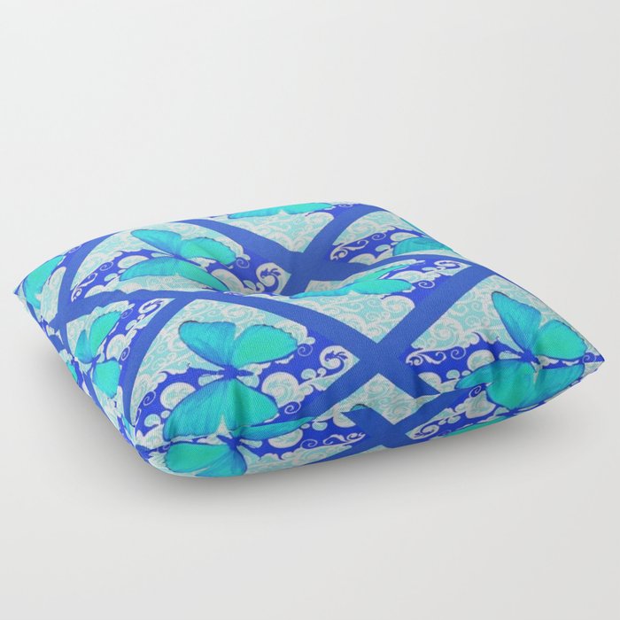 DIAGONAL BLUE BUTTERFLY ABSTRACT PATTERN ART   Floor Pillow