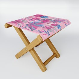 Japanese gold fishes with florals - pink and blue Folding Stool