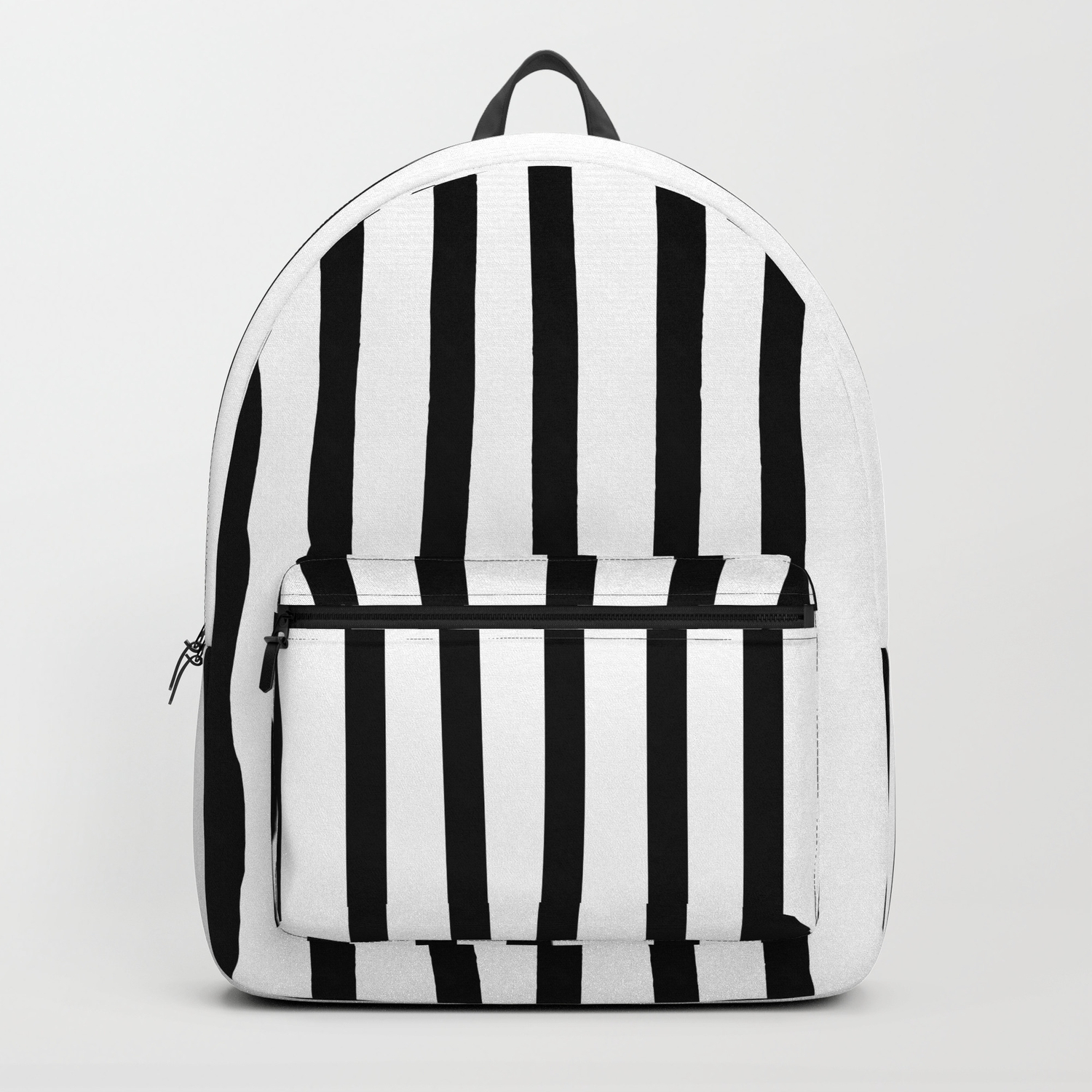 black and white striped backpack