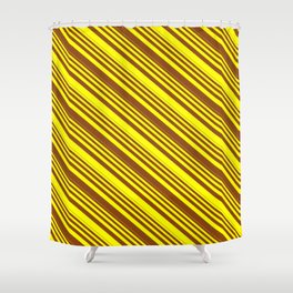[ Thumbnail: Yellow & Brown Colored Stripes/Lines Pattern Shower Curtain ]