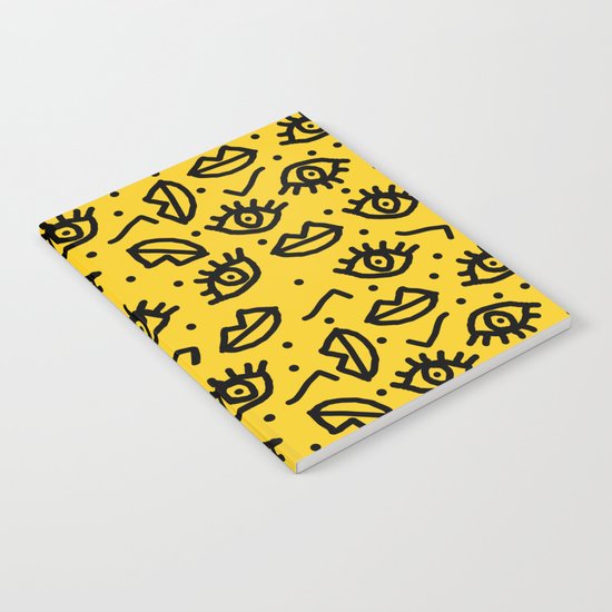 Face Time - retro throwback minimal pattern eyes faces 1980s 80s vintage memphis drawing monochrome Notebook
