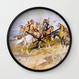 Approach of the White Men, 1897 by Charles Marion Russell Wall Clock
