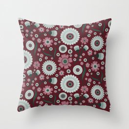 Sleek and chic floral pattern on a burgundy background Throw Pillow