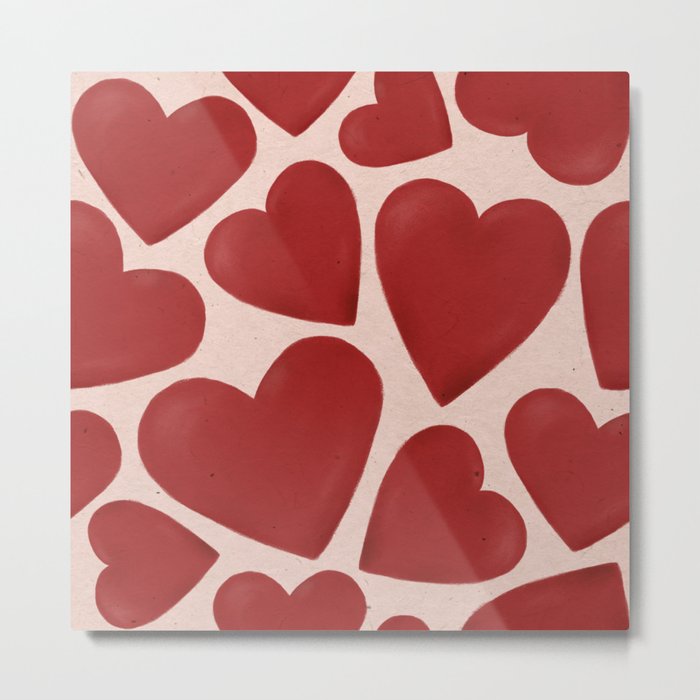 Cute Red Hearts Pattern Metal Print