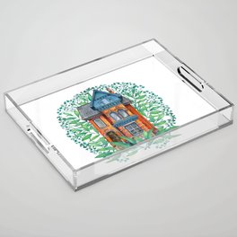 magic  victorian house and green leaves on white background  Acrylic Tray