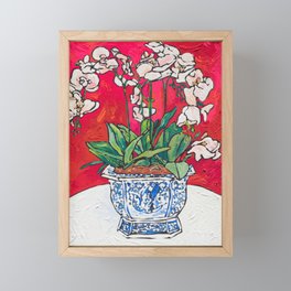 Orchid in Blue-and-white Bird Pot on Red after Matisse Framed Mini Art Print