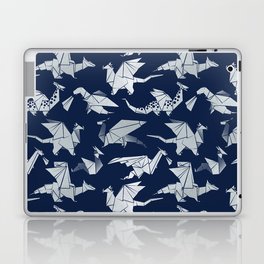 Origami metallic dragon friends // oxford navy blue background metal silver fantasy animals Laptop Skin