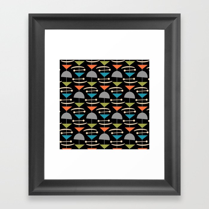 Retro Mid Century Modern Abstract Mobile 644 Gray Turquoise Olive Orange and Black Framed Art Print