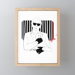 Bold Karl Lagerfeld and his cat illustration Framed Mini Art Print