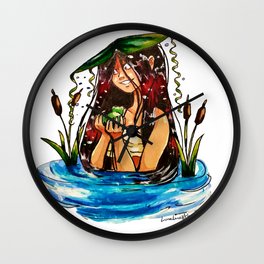 Taino Girl with Coqui Wall Clock | Taino, Nativeamerican, Digital, Island, Acrylic, Lilypad, Girl, Coqui, Watercolor, Water 